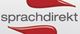 Logo mit dem Text "sprachdirekt" und roten, geschwungenen Linien darüber.