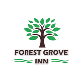 Logo of Forest Grove Inn: a stylized tree above the inn's name with wavy green lines.