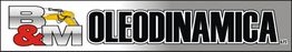 Logo B&M Oleodinamica srl, scritta nera su sfondo grigio con braccio meccanico giallo.