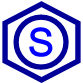 Hexágono azul con una letra "S" en su interior. Fondo transparente.