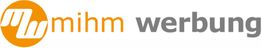 Logo mit orangefarbenem Kreis und Schriftzug "mihm werbung" in Orange und Grau.