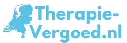 Kaart van Nederland met de tekst "Therapie-Vergoed.nl" in blauwe letters.