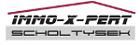 Logo mit dem Text "IMMO-X-PERT Scholtysek" in stilisierter Schrift, mit Dachlinie darüber.