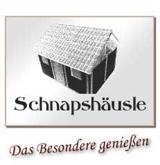 Illustration eines Hauses mit dem Text "Schnapshäusle. Das Besondere genießen".