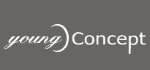 Graues Logo mit dem Text "young Concept" in stilisierter Schrift.