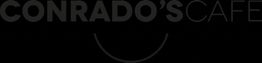 "Logotipo de Conrado's Cafe con una sonrisa debajo del texto."