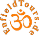 Schwarzes Logo mit orangefarbenem Om-Symbol und „EnfieldTours.de“ im Kreis.