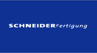 Blaues Logo mit weißem Text "SCHNEIDER Fertigung".