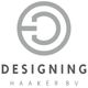 Logo met cirkel en tekst "Designing Haaker BV" in grijstinten.