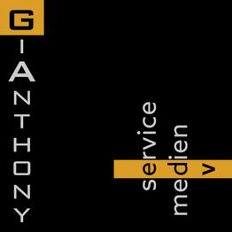 Schwarzer Hintergrund mit gelben Akzenten. Text: "Gianthony", "service", "medien".