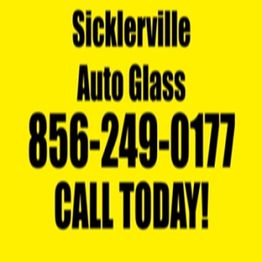 Yellow sign for Sicklerville Auto Glass with phone number 856-249-0177, urging to call today.