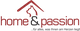 Logo: Roter Hausumriss mit Hund, Text "home & passion ...für alles, was Ihnen am Herzen liegt".