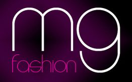Schwarzer Hintergrund, weißes "mg", pinkes "fashion".