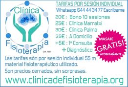 Gráfico de precios de sesiones y servicios de una clínica de fisioterapia, incluye promoción.