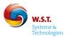 WST Logo mit kreisförmigem Symbol und Text "W.S.T. Systeme & Technologien" in Rot und Blau.