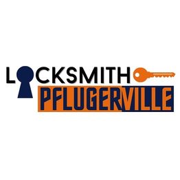 Locksmith Pflugerville logo with key icon and keyhole.