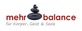 Logo mit Steinen, Text "mehr balance, für Körper, Geist & Seele".