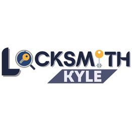 "Locksmith Kyle logo with key inside a magnifying glass, and a keyhole integrated in the design."