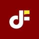 White "df" logo on red background with a small yellow rectangle.