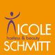 Logo mit Silhouette und Text "Nicole Schmitt hairless & beauty". Orange Hintergrund.