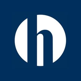 Blaues Logo mit stilisiertem "h" in einem Kreis.