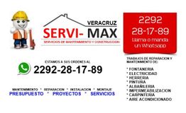 Gráfico publicitario de Servi-Max Veracruz con teléfono de contacto y servicios ofrecidos.