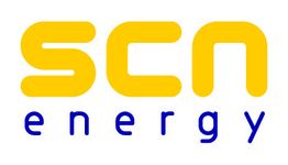 Logo von SCN energy in gelber und blauer Schrift auf weißem Hintergrund.