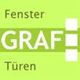 Logo mit grünem Hintergrund, Text: "Fenster GRAF Türen" in Weiß, ein stilisiertes Fenster rechts.