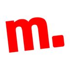 Roter Buchstabe "m" mit Punkt auf weißem Hintergrund.