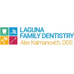 Laguna Family Dentistry logo with dental, wave, palm tree, and toothbrush icons.