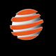 Kugel aus grauen und orangenen Streifen auf schwarzem Hintergrund.