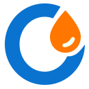 Blue circle with an orange droplet on the top right.