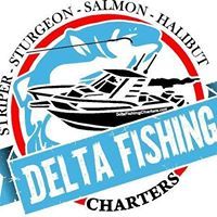 Logo with a fish, boat, and text: "Delta Fishing Charters."