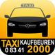Grafik mit Mercedes-Taxi und Telefonnummer von Taxi Kaufbeuren: 08341/2000.