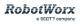 Logo of RobotWorx, a SCOTT company, in navy blue text with a white background.