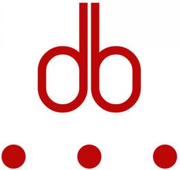 Rotes stilisiertes "db"-Logo über drei roten Punkten auf weißem Hintergrund.