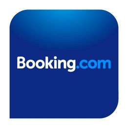 Logo de Booking.com con fondo azul y texto blanco y celeste en el centro.