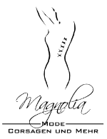 Strichzeichnung eines Frauenkörpers, Schriftzug "Magnolia Mode, Corsagen und Mehr".
