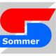 Logo mit rotem und blauem Symbol und dem Wort "Sommer".