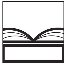 Symbol eines offenen Buches mit Umschlag in einem schwarzen Quadrat.