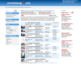 Webseite für Mietwohnungen in Dresden mit Listen und Suchfunktionen.