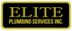 Elite Plumbing Services Inc. logo with yellow text on a black background.