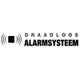 Logo van een draadloos alarmsysteem met een vierkant icoon en stralen aan beide zijden.