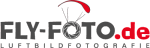 Logo von Fly-Foto.de mit Paragliding-Symbol und Text "Luftbildfotografie".