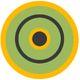 Kreisförmiges Muster mit grünen, gelben und schwarzen Ringen, wie eine Zielscheibe.