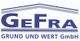 Logo von GeFRA Grund und Wert GmbH mit abstraktem Dachsymbol in Blau und Grau.