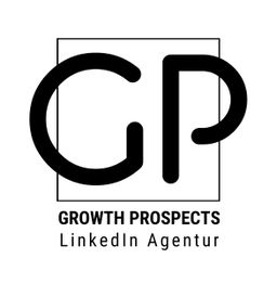 Logo mit den Buchstaben "GP", darunter Text: "Growth Prospects LinkedIn Agentur".