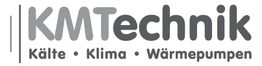Logo mit Text "KMT Technik - Kälte, Klima, Wärmepumpen" in Grau auf weißem Hintergrund.