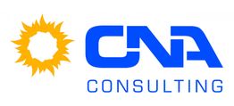 Logo von CNA Consulting mit gelber Sonne und blauem Schriftzug.