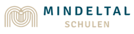 Logo der Mindeltal Schulen mit stilisiertem "M" in Beige und türkisfarbenem Schriftzug.